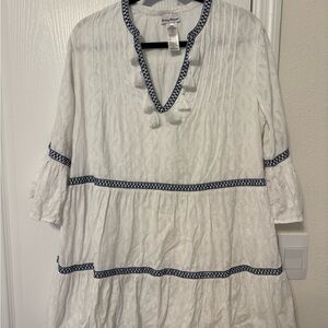 Tommy Bahama White and Blue Embroidered Dress